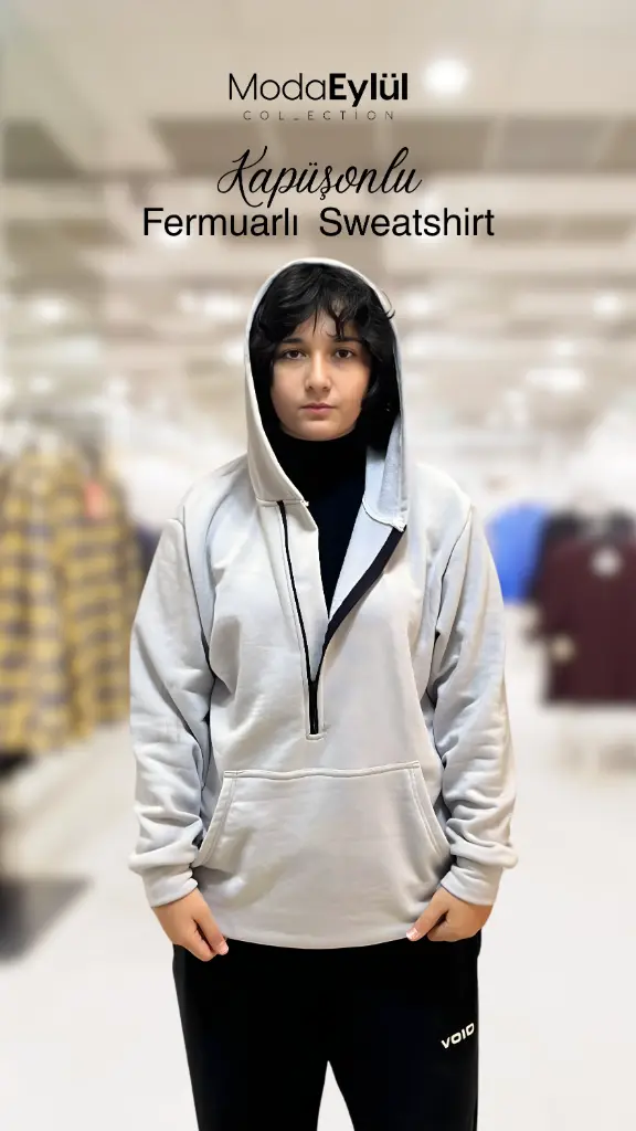 Kapüşonlu Fermuarlı Sweatshirt