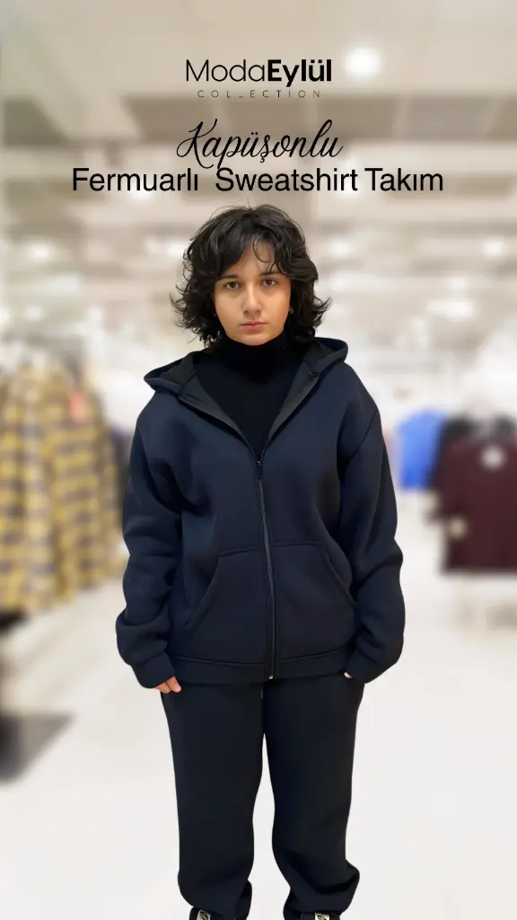 Kapüşonlu Fermuarlı Sweatshirt Takım