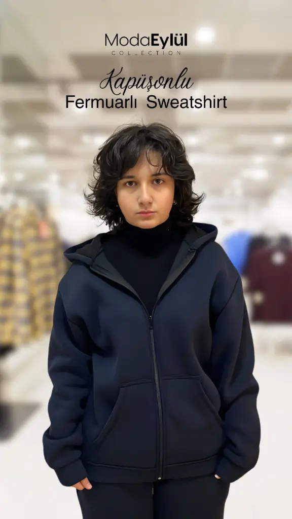 Kapüşonlu Fermuarlı Sweatshirt
